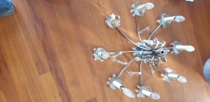 Met bladgoud vergulde smeedijzeren kroonluchter, Huis en Inrichting, Lampen | Kroonluchters, Gebruikt, Ophalen