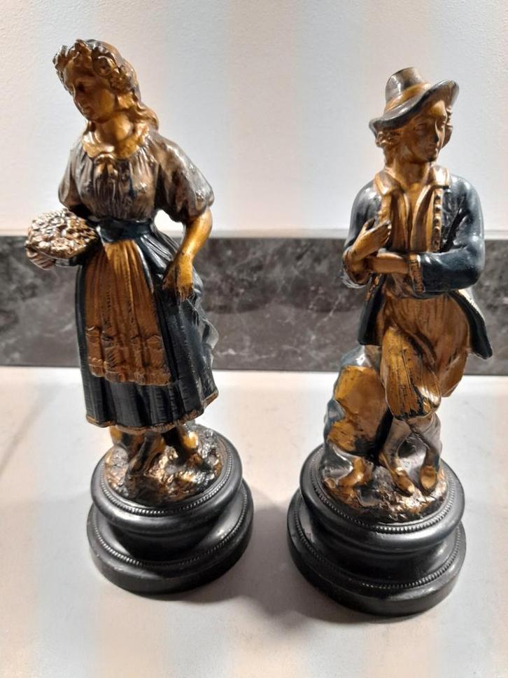 Antieke Zamak, Beelden van Man en Vrouw, Antiek en Kunst, Kunst | Beelden en Houtsnijwerken, Ophalen of Verzenden