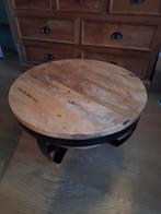 Houten salontafel met metalen frame, Gebruikt, 50 tot 100 cm, Rond, Minder dan 50 cm