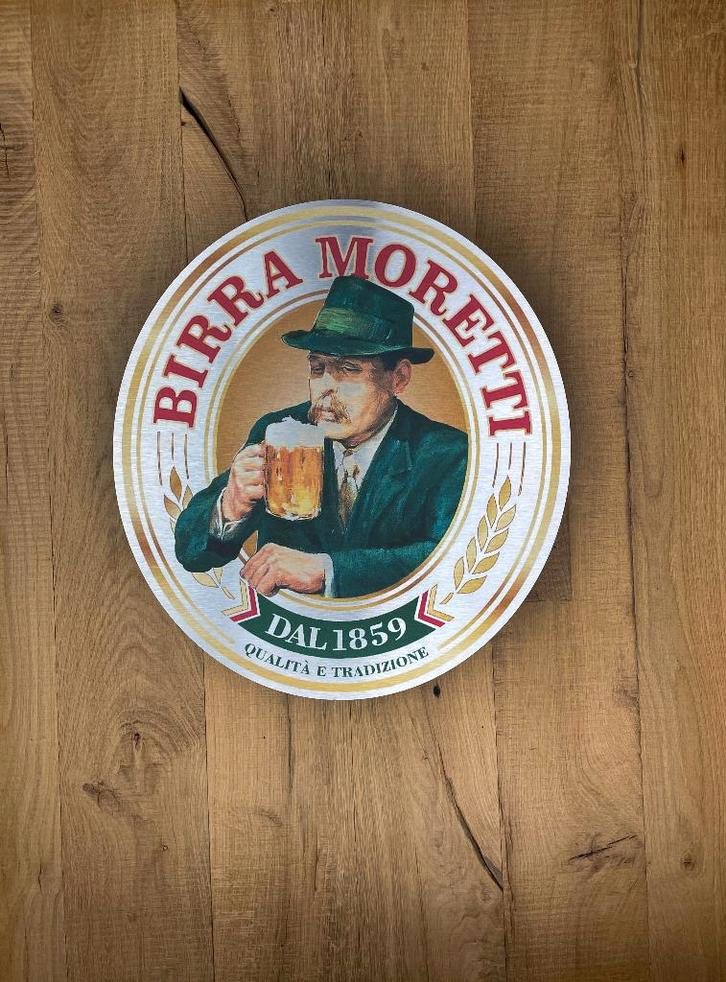 Reclamebord Birra Moretti bier aluminium, afmeting 40x45cm, Verzamelen, Merken en Reclamevoorwerpen, Nieuw, Reclamebord, Ophalen of Verzenden