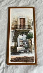 Mooi vakantieplaatje / straatje met balkon schilderij /retro, Ophalen of Verzenden