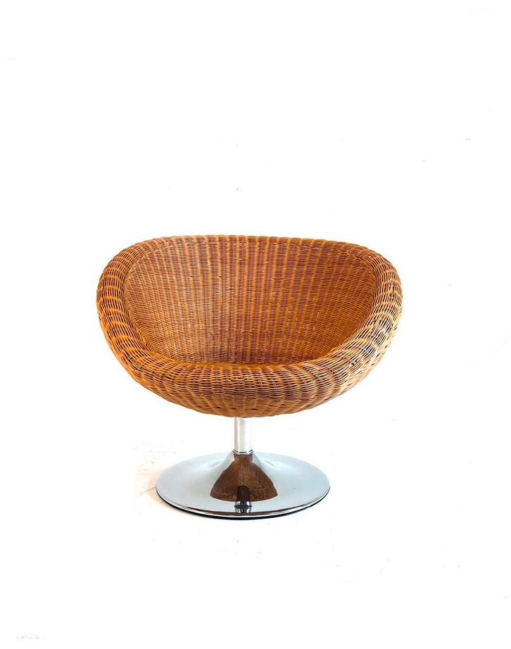 Vintage rotan draaifauteuil ‘80, Huis en Inrichting, Fauteuils, Zo goed als nieuw, Metaal, Riet of Rotan, 50 tot 75 cm, 75 tot 100 cm