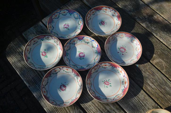 7 Lowestoft porseleinen bordjes 1757 - 1802, Antiek en Kunst, Antiek | Porselein, Ophalen of Verzenden