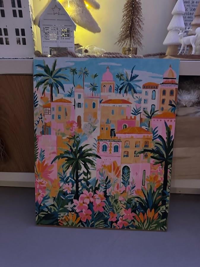 Fleurig Schilderij wat klaar is  - schilderen op nummer, Antiek en Kunst, Ophalen of Verzenden