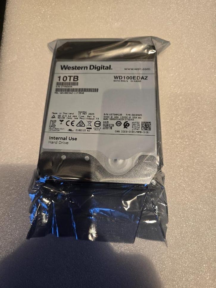 Western Digital 3,5" 10TB WD100EDAZ SATA3 7200rpm 256MB, Computers en Software, Harde schijven, Nieuw, Desktop, Intern, HDD, SATA