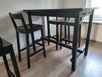 Ikea Nordviken bartafel + 4 krukken - Zwart, Ophalen, Zo goed als nieuw, 90 cm of meer, 4 krukken