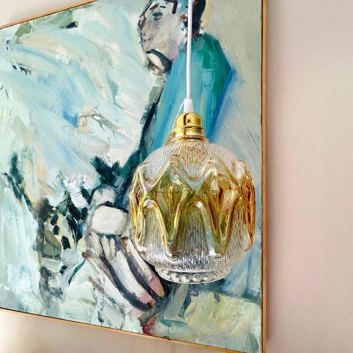 vintage Mid Century LAMP glas Zweeds Scandinavisch retro mcm, Huis en Inrichting, Lampen | Hanglampen, Gebruikt, Minder dan 50 cm
