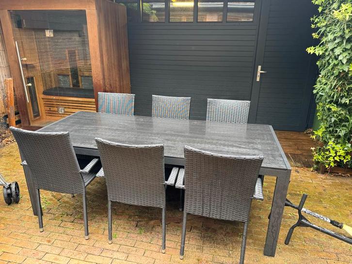 Tuinset met 6 stoelen - Wicker, Tuin en Terras, Tuinsets en Loungesets, Zo goed als nieuw, Tuinset, Wicker, 6 zitplaatsen, Eettafel