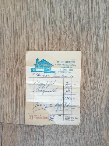 Oude Rekening - H. de Ruiter woninginrichting - Veenendaal beschikbaar voor biedingen