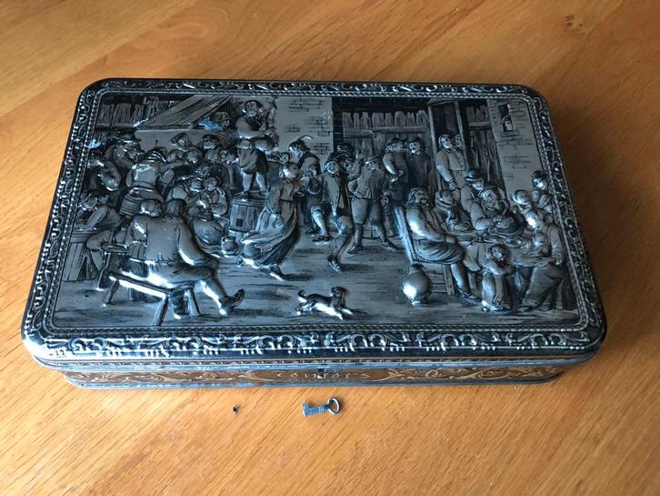 Vintage GBC Belgium Koekjesblik - Vlaamse Kermis Teniers, Antiek en Kunst, Antiek | Tin, Ophalen of Verzenden