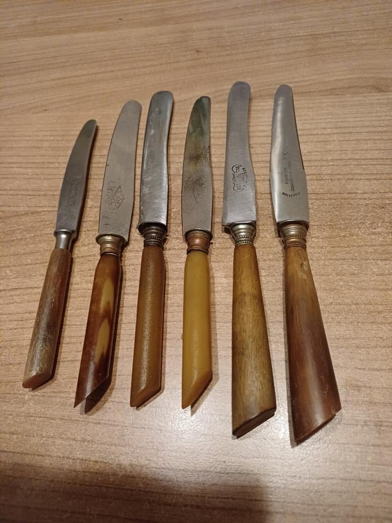 Antieke botermesjes 6stuks m. Hoornen handvatten, Antiek en Kunst, Ophalen of Verzenden