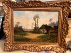 Antiek olieverf landschap schilderij op hout, Antiek en Kunst, Ophalen of Verzenden