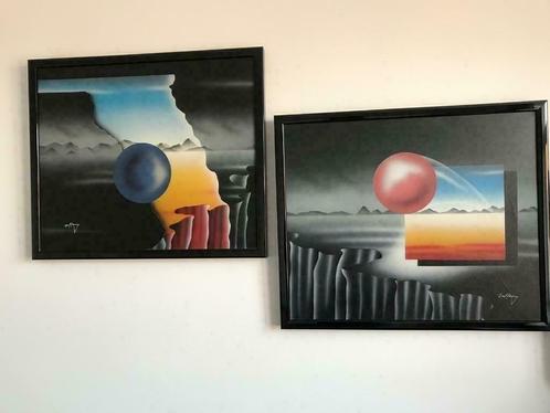 Schilderijen, Modern met hoogglans zwarte lijst, Antiek en Kunst, Kunst | Schilderijen | Modern, Ophalen