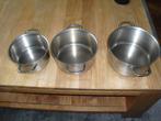 TE KOOP PANNEN SET  VAN DRIE PANNEN, Ophalen, Gebruikt, Rvs, Pannenset