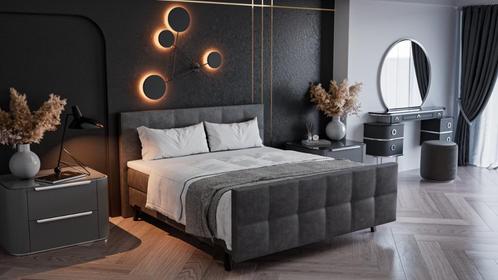 LUXE BOXSPRING 180 x 200 ANTRACIET - MET VOETENBORD, Huis en Inrichting, Slaapkamer | Boxsprings, Nieuw, 180 cm, 200 cm, Tweepersoons