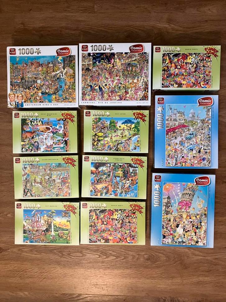 Partij King Comic cartoon puzzels, Hobby en Vrije tijd, Denksport en Puzzels, Gebruikt, Legpuzzel, 500 t/m 1500 stukjes, Ophalen of Verzenden