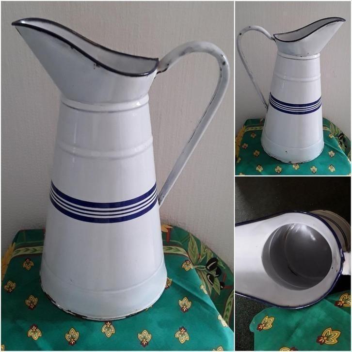 Franse brocante emaille lampetkan waterkan kan -blauwe bies, Antiek en Kunst, Antiek | Emaille, Ophalen of Verzenden