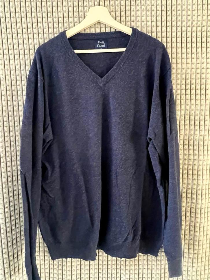 John Cabot wollen trui V-hals, Kleding | Heren, Truien en Vesten, Zo goed als nieuw, Overige maten, Blauw, Ophalen of Verzenden