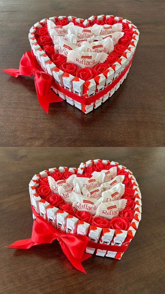 Handgemaakte hartvormige cadeaudoos – chocolade & rozen, Diversen, Wenskaarten, Nieuw, Ophalen