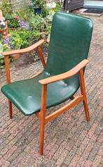 Louis van Teeffelen teakhouten stoel, groen skai, Huis en Inrichting, Stoelen, Ophalen, Gebruikt, Leer, Eén