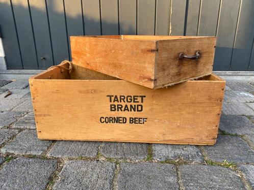 2 stoere oude ‘veiling’ kratten hout, Doe-het-zelf en Verbouw, Kratten en Dozen, Gebruikt, Krat, 50 tot 75 cm, Minder dan 35 cm