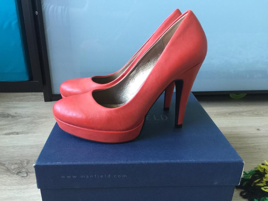 Manfield rode sexy leren plateau pumps 12 cm hak maat 39, Pumps, Nieuw, Ophalen of Verzenden, Manfield