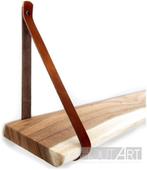Wandplank van Suar met leren banden, Info@hout-art.nl, Nieuw, Ophalen of Verzenden, Hoeves 3 in Schijndel