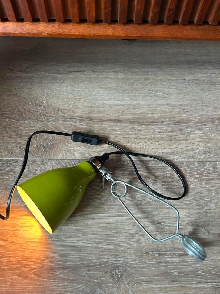 Vintage Kermit Groene Knijplamp E14, Huis en Inrichting, Lampen | Tafellampen, Gebruikt, Minder dan 50 cm, Metaal, Ophalen of Verzenden