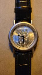 Horloge met Gulden wijzerplaat, Sieraden, Tassen en Uiterlijk, Horloges | Heren, Overige merken, Leer, Staal, Polshorloge