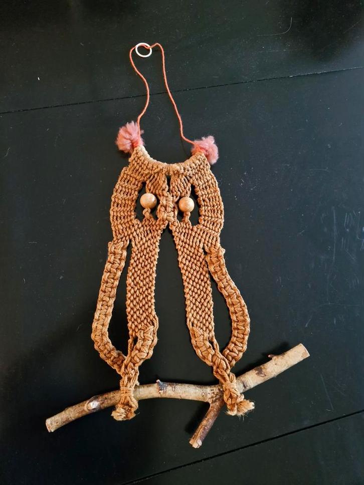 Macramé Uil Wandhanger - Bohemian Decoratie, Antiek en Kunst, Antiek | Woonaccessoires, Ophalen of Verzenden