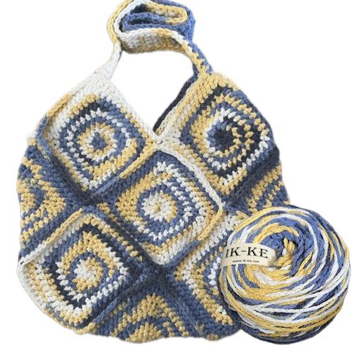 IK-KE - Haakpakket Granny Square zomer tas - blauw/geel, Hobby en Vrije tijd, Breien en Haken, Nieuw, Haken, Overige typen, Ophalen of Verzenden