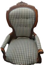 Antieke Louis XV-stijl stoel blauw geblokt, Ophalen, Gebruikt