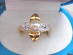 Mooie Goud Double Ring met Parel en Swarovski kristallen, Sieraden, Tassen en Uiterlijk, Antieke sieraden, Overige materialen