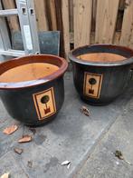 Aardewerk Bloempot met Decoratie, Tuin en Terras, Gebruikt, Rond, Minder dan 40 cm, Balkon