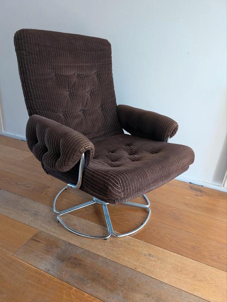 1970s Terrence Conran voo Habitat Chrome Swivel Lounge Chair, Huis en Inrichting, Fauteuils, Zo goed als nieuw, 50 tot 75 cm, 75 tot 100 cm