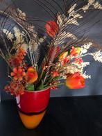 Vaas met zijden bloemen, Overige kleuren, Ophalen of Verzenden, Minder dan 50 cm, Glas
