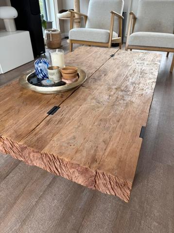 Robuuste salontafels - 136x40x36 - industrieel / teak beschikbaar voor biedingen