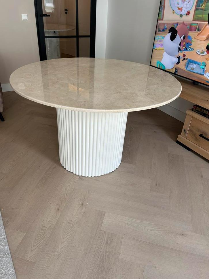 Marmeren eettafel, Huis en Inrichting, Tafels | Eettafels, Nieuw, 100 tot 150 cm, 100 tot 150 cm, Vijf personen of meer, Rond