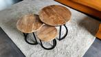 3 Delig Mango Houten salontafel set, Huis en Inrichting, Tafels | Salontafels, 50 tot 100 cm, Mangohout, Rond, Zo goed als nieuw