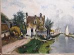 Landschap met een Zeilboot in een Vaart, Antiek en Kunst, Kunst | Schilderijen | Klassiek, Ophalen of Verzenden