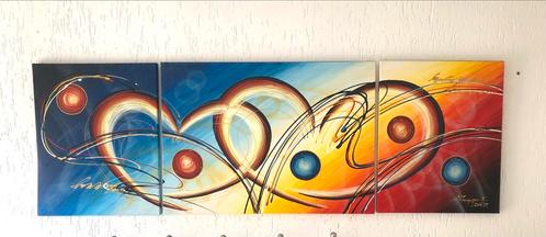 Abstract Drieluik Schilderij Gesigneerd - Kleurrijk Kunstwer, Antiek en Kunst, Kunst | Schilderijen | Abstract, Ophalen