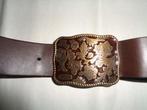 Bruine riem met grote bronzen gesp, Kleding | Dames, Riemen en Ceinturen, 80 tot 90 cm, Echt leder, Nieuw, Ophalen of Verzenden