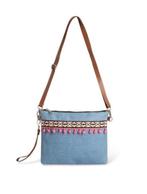 Boho Ibiza Tas met Ponpons zgan, Sieraden, Tassen en Uiterlijk, Tassen | Damestassen, Ophalen of Verzenden, Nieuw, Blauw, Schoudertasje