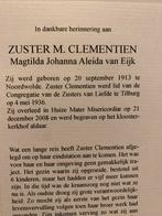 Zr van Eijk 1913 Noordwolde 2008 Tilburg, Verzamelen, Ophalen of Verzenden, Bidprentje