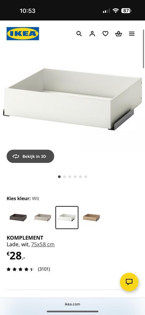 3 komplement 75x58 lade wit ikea pax+gratis kast als gewenst, Huis en Inrichting, Kasten | Kledingkasten, Zo goed als nieuw, Minder dan 100 cm