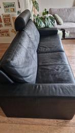 Zwarte leren bank, Huis en Inrichting, Banken | Bankstellen, Ophalen, Gebruikt, Driepersoons, Rechte bank