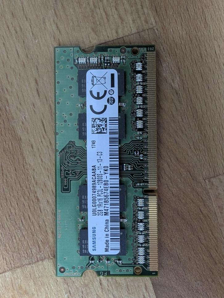 Samsung 2GB DDR3L SODIMM (PC3L-12800S), Computers en Software, RAM geheugen, Zo goed als nieuw, Laptop, 2 GB, DDR3, Ophalen of Verzenden