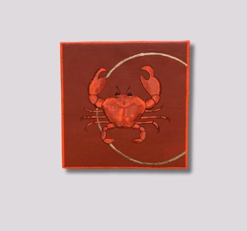 Handgeschilderd tegeltje met krab - Uniek kunstwerk!, Antiek en Kunst, Antiek | Woonaccessoires, Ophalen of Verzenden