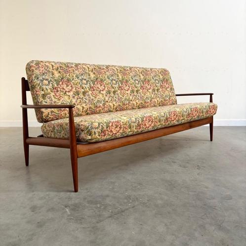 Vintage bankstel jaren 60 70 Deens design, Huis en Inrichting, Banken | Bankstellen, Zo goed als nieuw, Rechte bank, Driepersoons