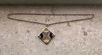 Vintage zilverkleurige ketting met vierkante hanger, Gebruikt, Verzenden, Zilver, Overige materialen
